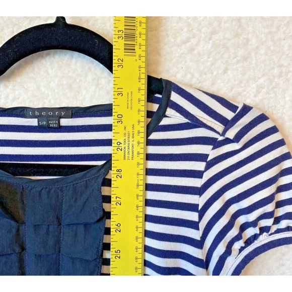 THEORY Striped Blue White Cotton Blend T-shirt Dress with Silk Trim Size‎ S - Picture 5 of 9